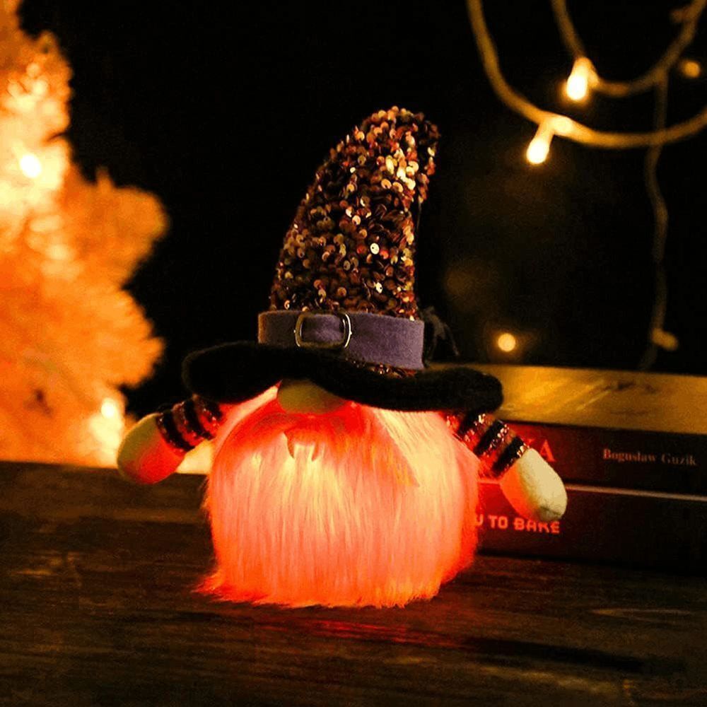 Halloween Gnomes Plush Decor Lighted Witch Gnome Doll Decorations for Halloween - Picture 3 of 8